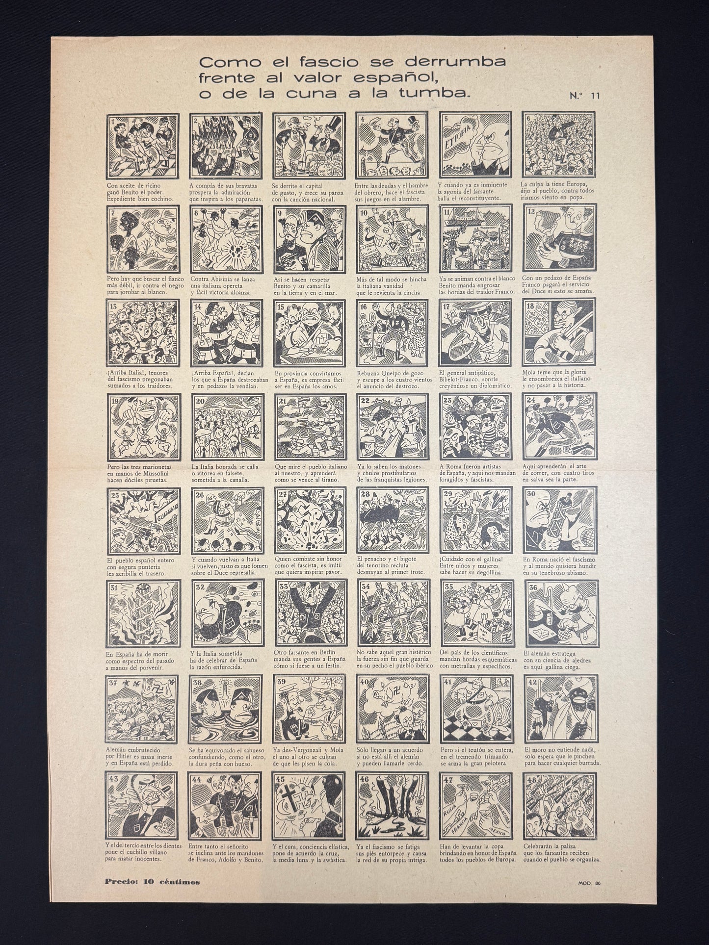 Auca. Como el fascio se derrumba frente al valor español, o de la cuna a la tumba, nº11 (Guerra Civil) - Comissariat de Propaganda de la Generalitat de Catalunya, 1937