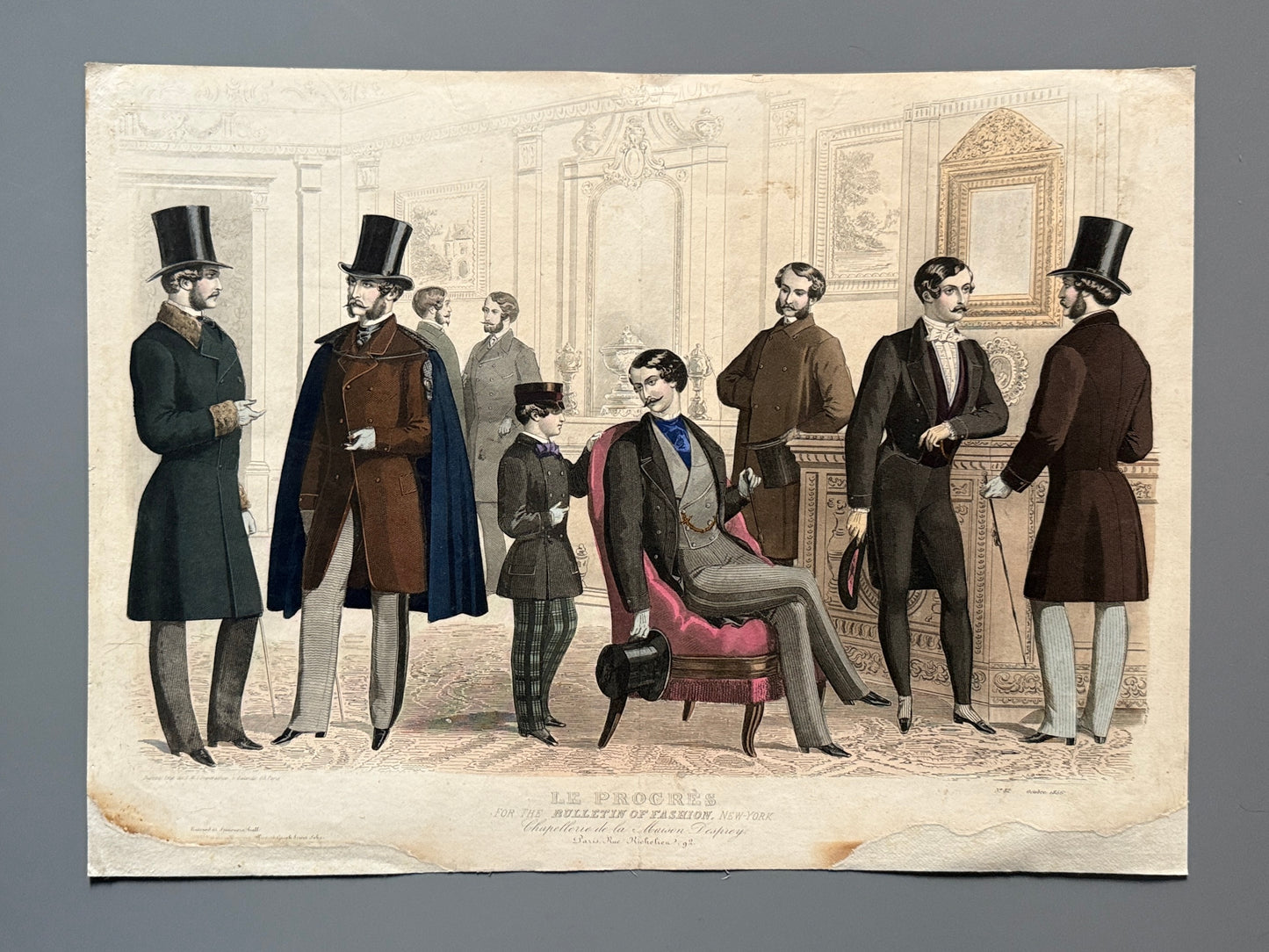 Grabado de moda masculina - Le Progrès for the Bulletin of Fashion, New York, octubre de 1856