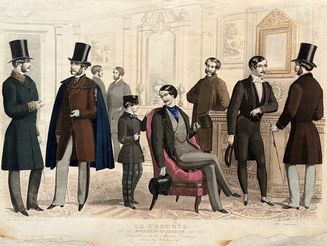 Grabado de moda masculina - Le Progrès for the Bulletin of Fashion, New York, octubre de 1856