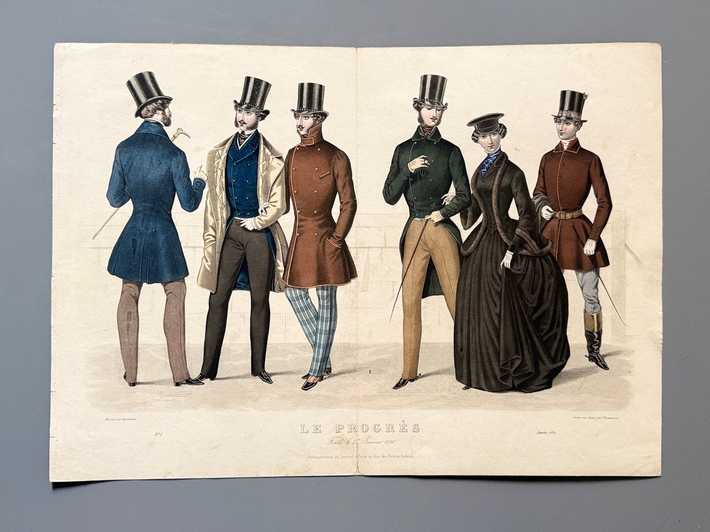 Grabado de moda masculina/ Gravure de mode - Le Progrès, nº1 enero de 1850