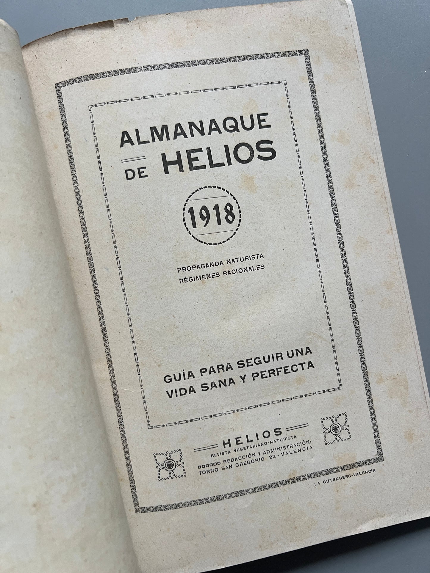 Almanaque vegetariano para el año 1918, Helios - Valencia, 1917