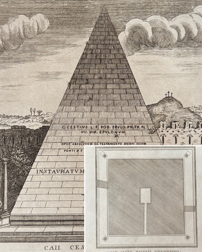 Dos grabados Tumba de Cayo Celestio. Planta y alzado - Calcografia degli edifizj di Roma, 1779