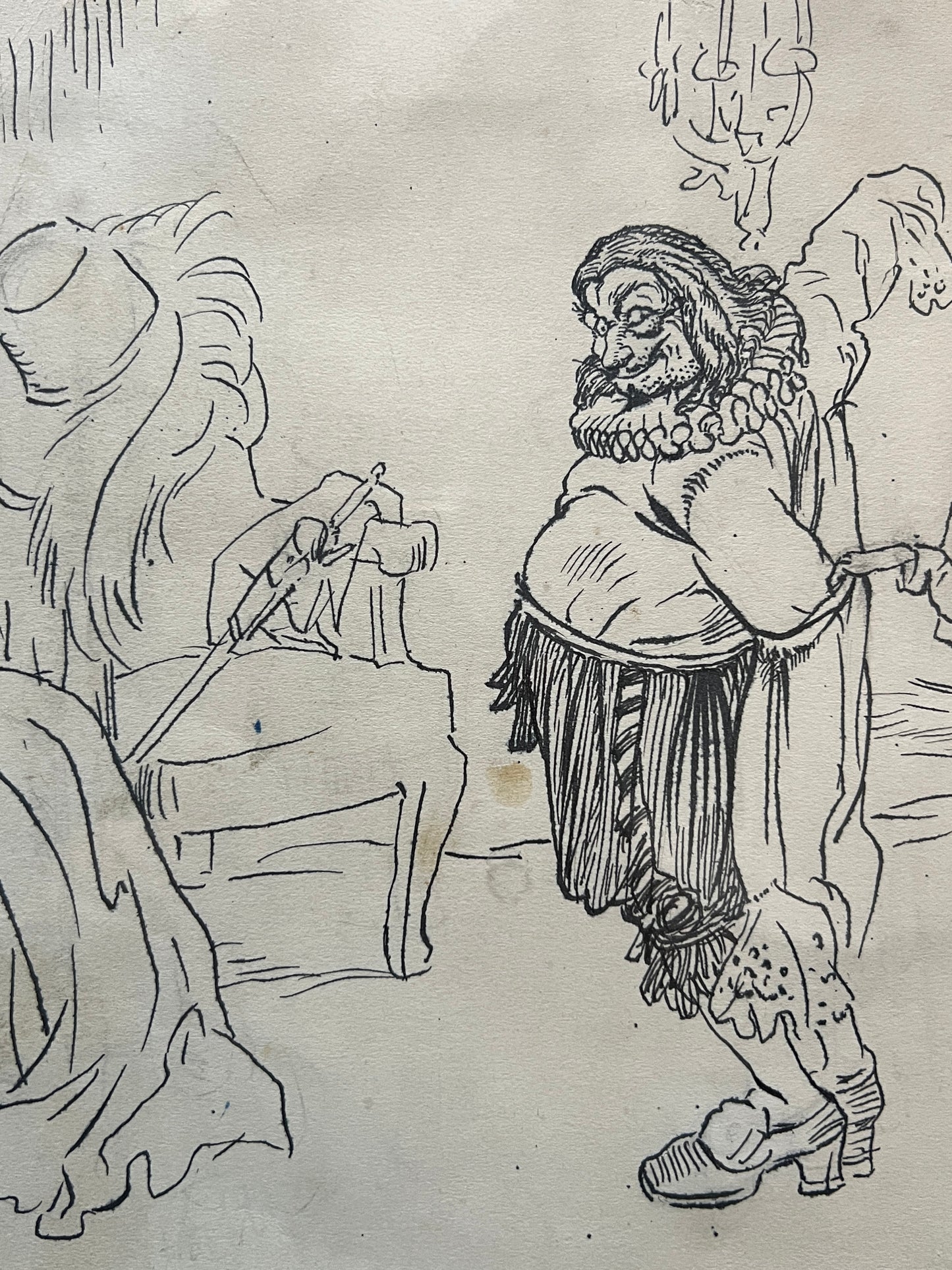 Dibujo original a tinta de Joan Llaverias enmarcado - primer tercio s.XX