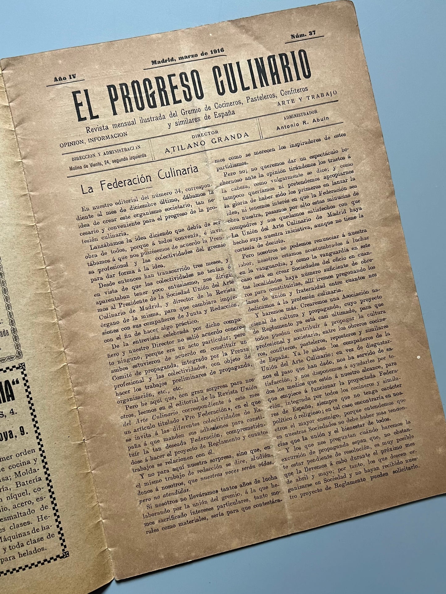 El progreso culinario nº37 - Madrid, marzo de 1916