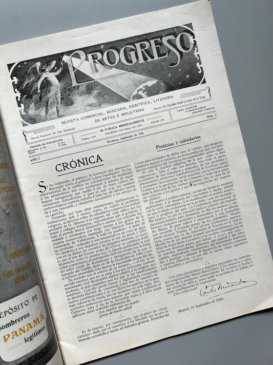 Progreso. Revista comercial, bancaria, científica, literaria de artes é industrias nº4 - Barcelona, septiembre 1906