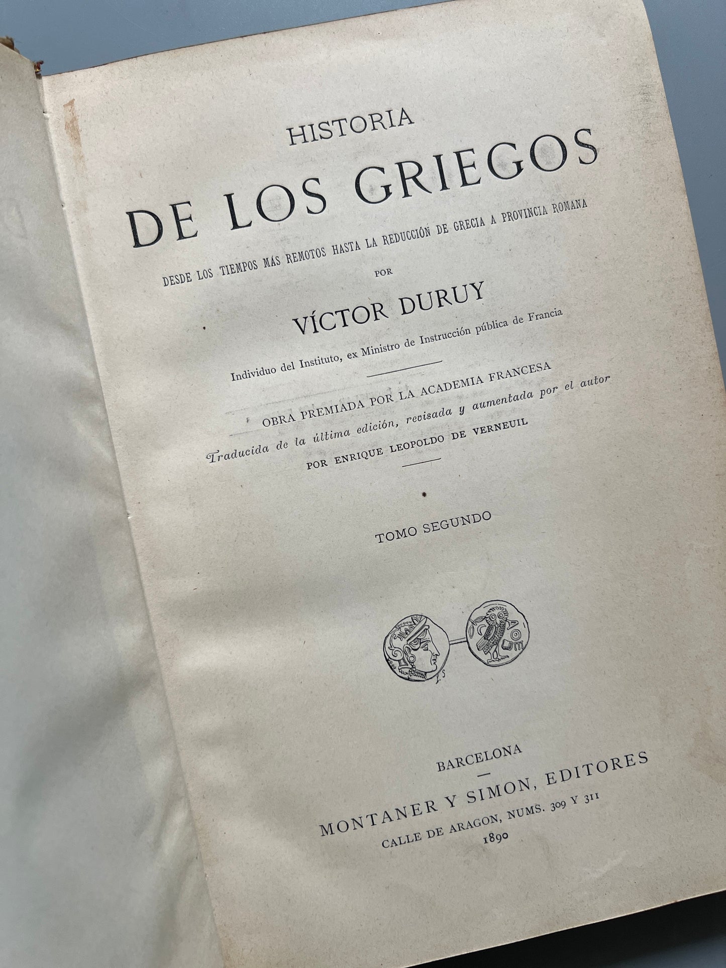 Historia de los griegos, Victor Duruy - Montaner y Simón, 1890-1891
