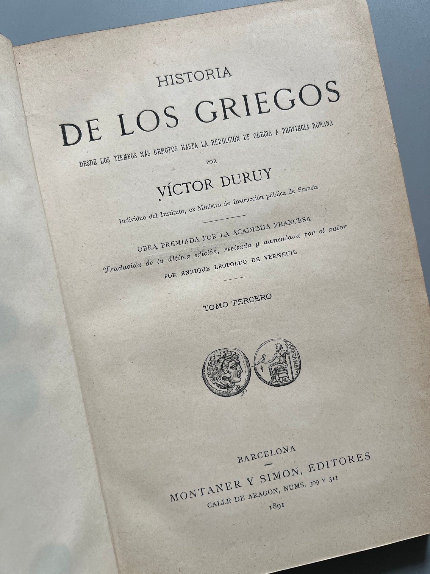 Historia de los griegos, Victor Duruy - Montaner y Simón, 1890-1891