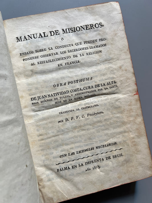 Manual de misioneros, Juan Natividad Costa - Palma en la Imprenta de Brusi, 1813
