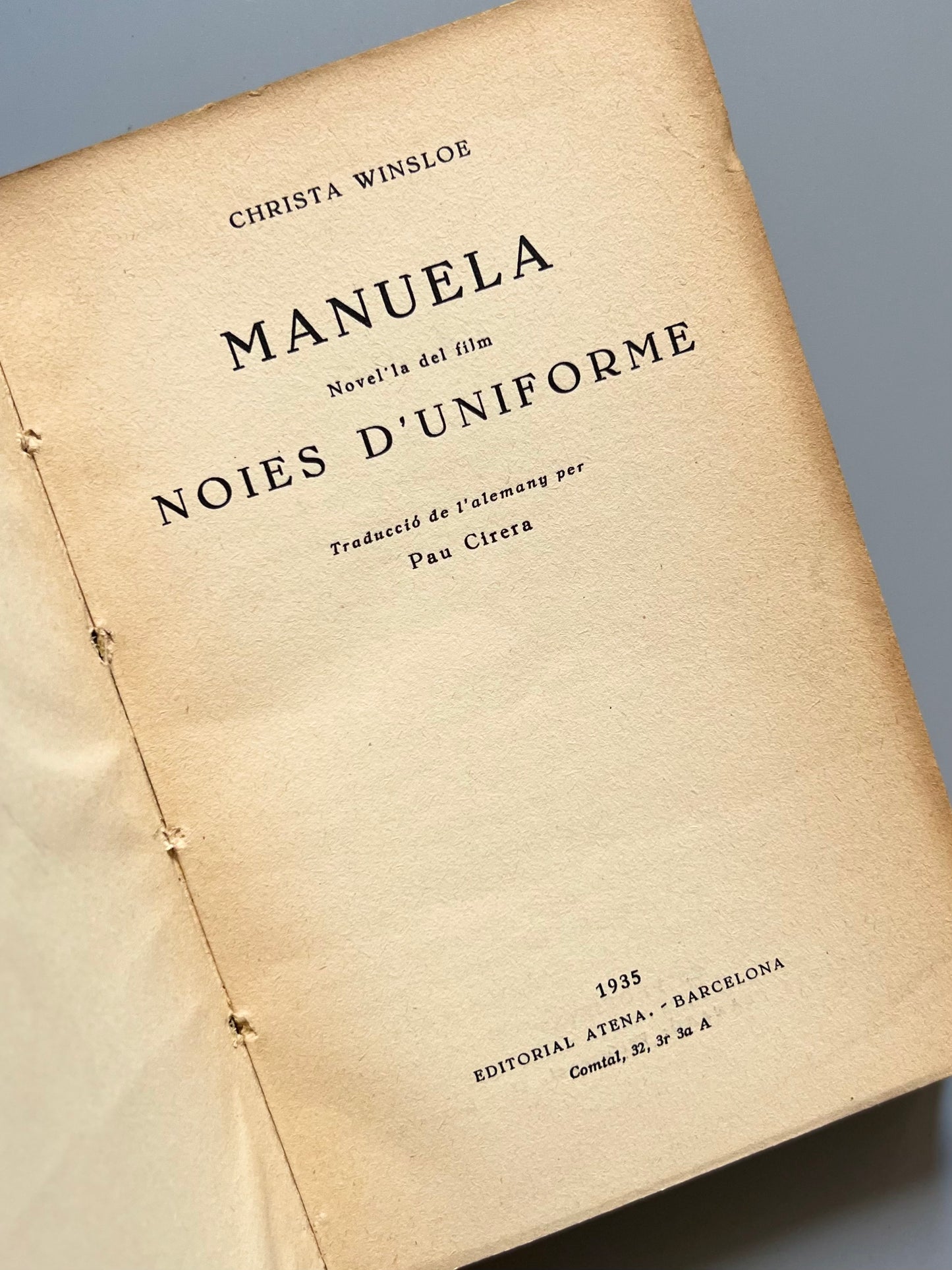 Manuela (novela del film Noies d'uniforme), Christa Winsloe - Editorial Atena, 1935
