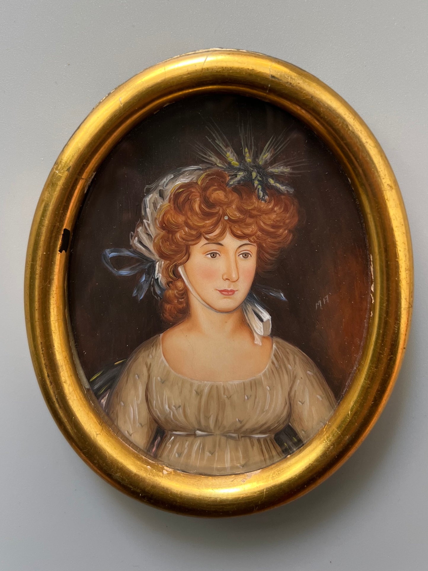 Miniatura retrato de la condesa de Chinchón, fimaado - Finales siglo XIX