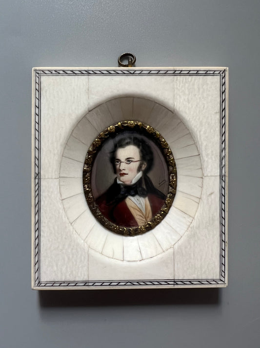 Miniatura retrato de Franz Schubert al óleo o gouache, firmado - Siglo XIX