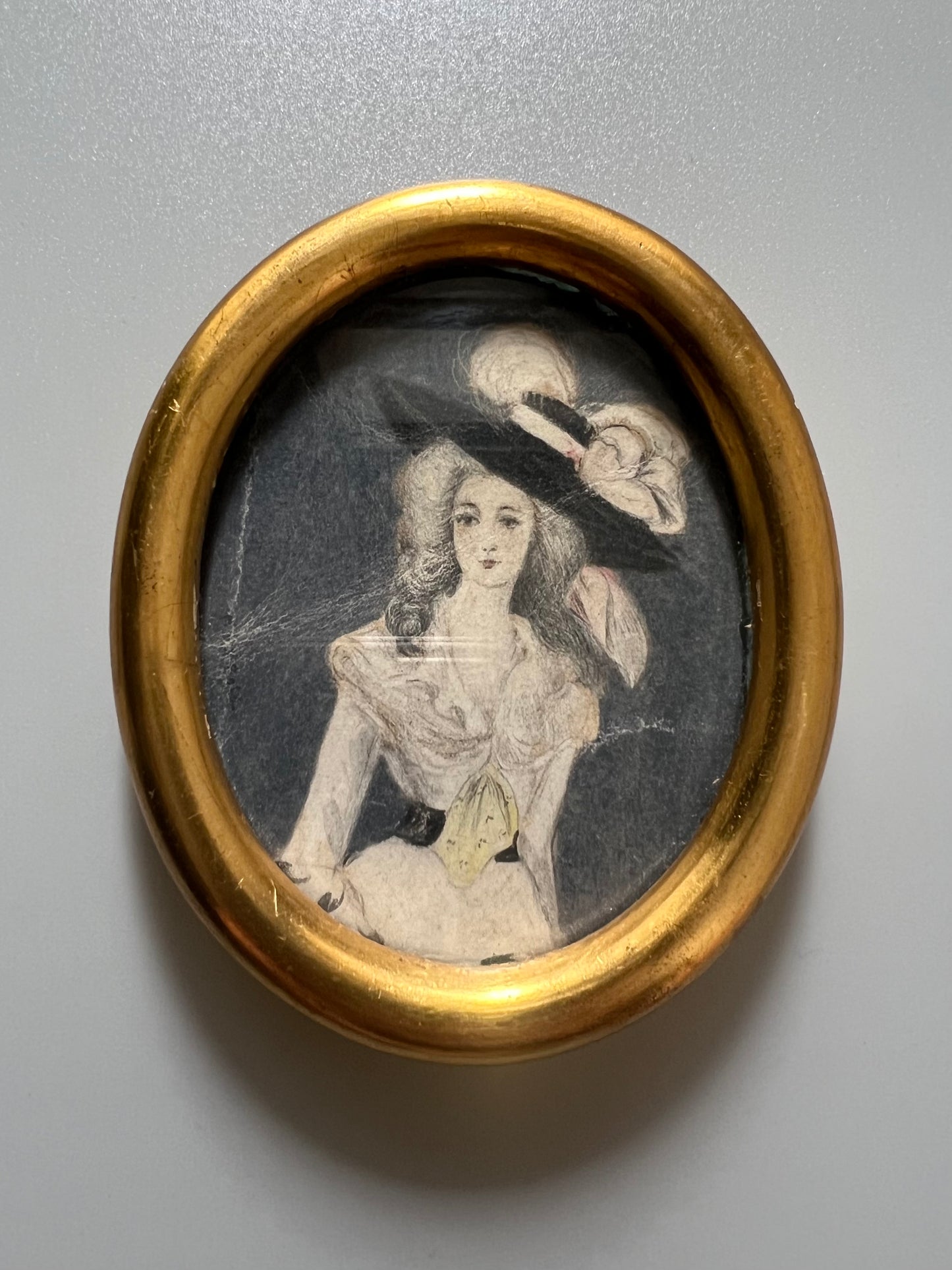 Miniatura retrato de dama en dibujo y acuarela, firmado por Mary Roig - Finales siglo XIX o Principios del XX