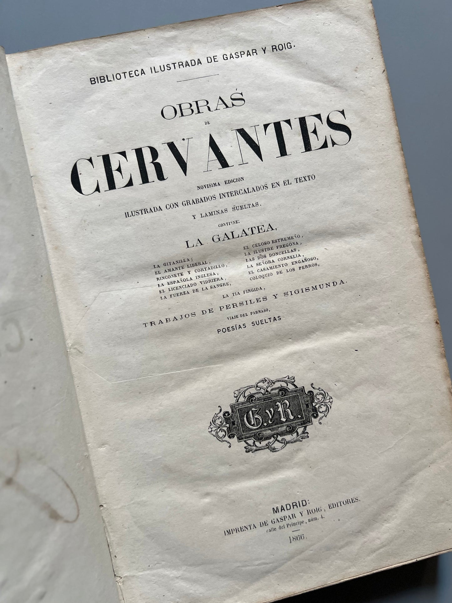 Obras de Cervantes (firmado por el encuadernador) - Gaspar y Roig, 1866