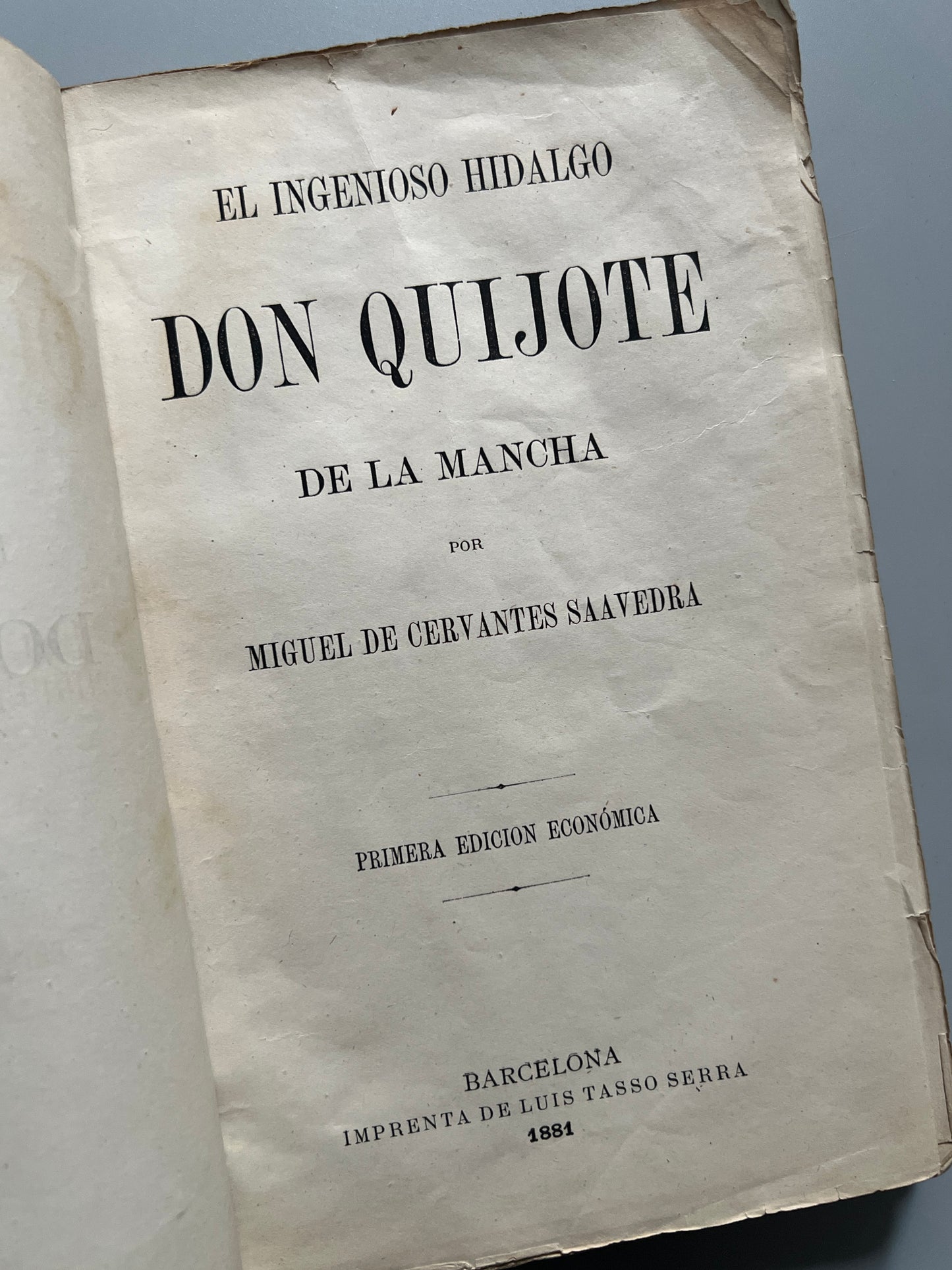 Don Quijote de la Mancha, Miguel de Cervantes. Primera edición económica - Luis Tasso, 1881