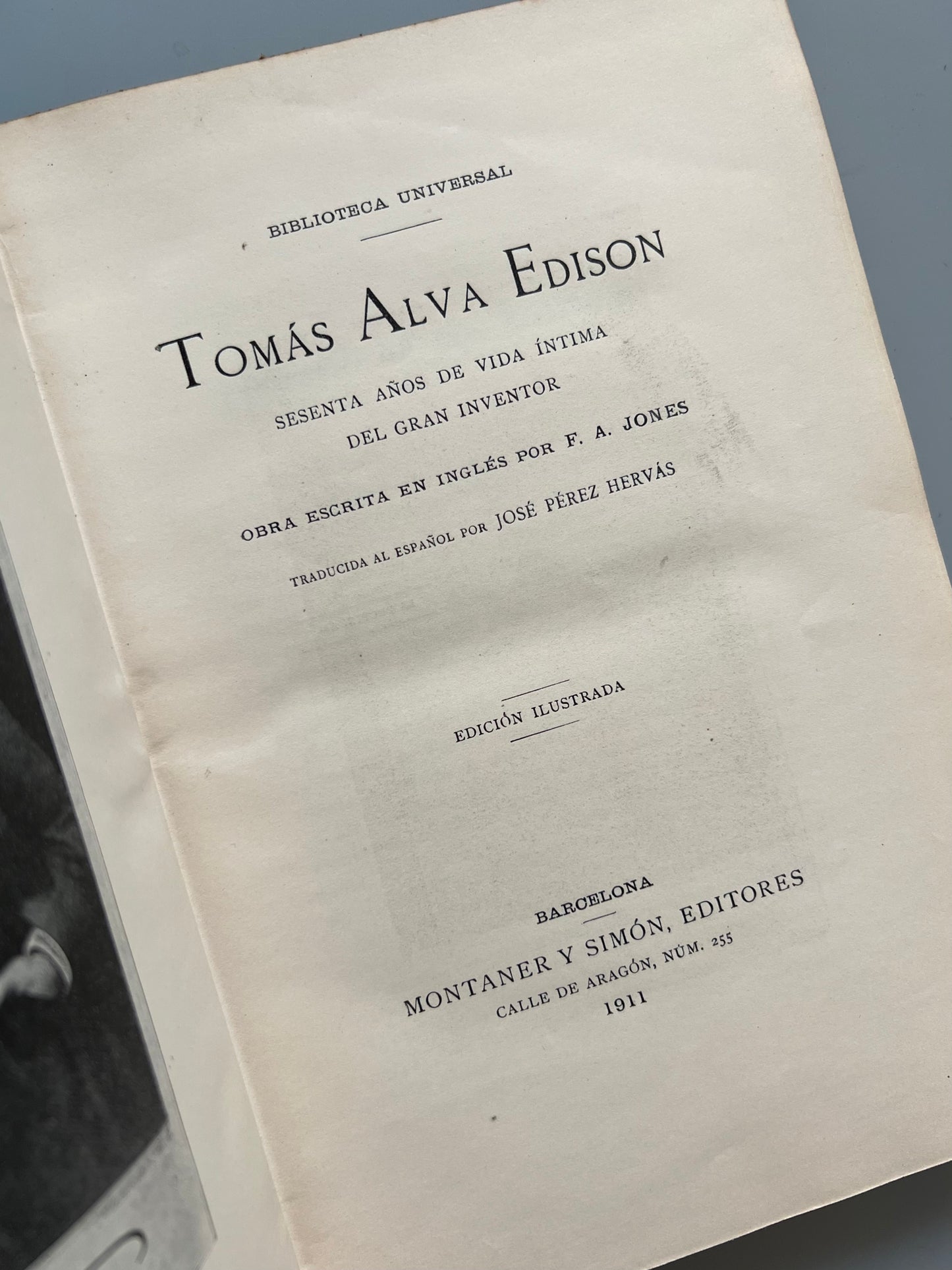 Tomás Alva Edison, F. A. Jones - Montaner y Simón, 1911