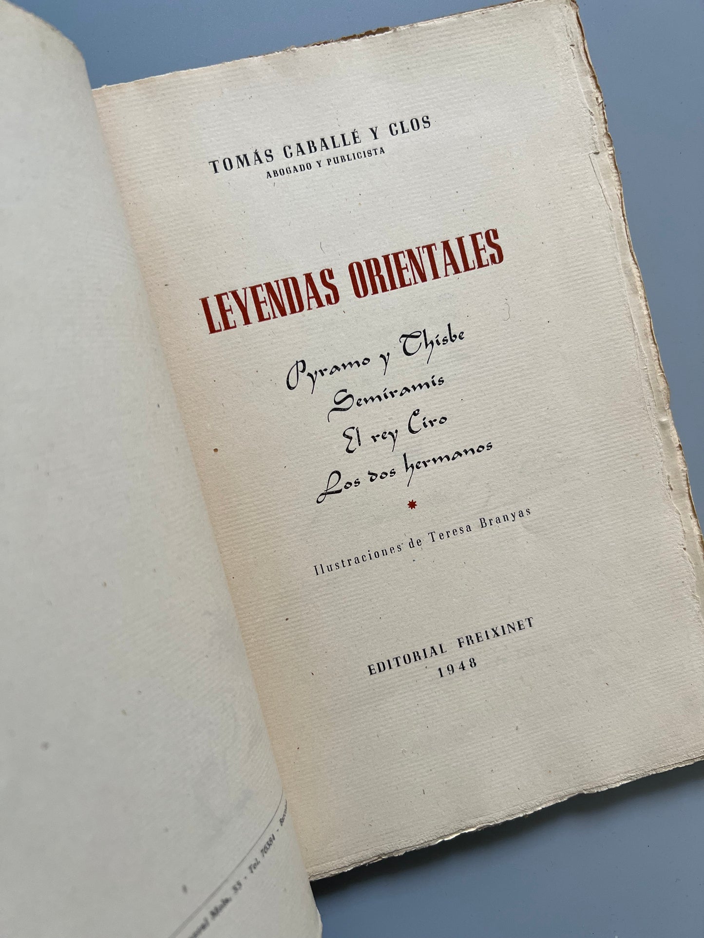 Leyendas orientales, Tomás Caballé y Clos (firmado y numerado) - Editorial Freixinet, 1948