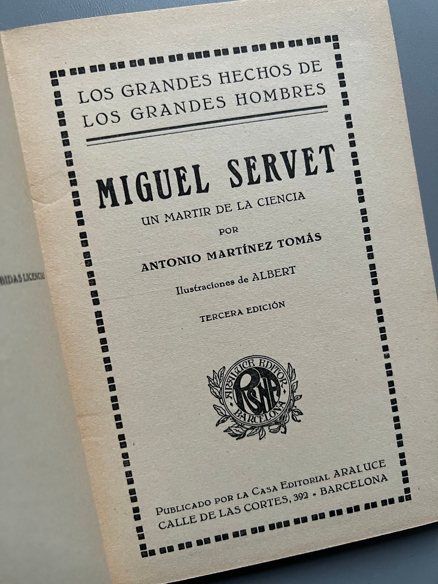 Miguel Servet, Antonio Martínez Tomás - ca. 1930
